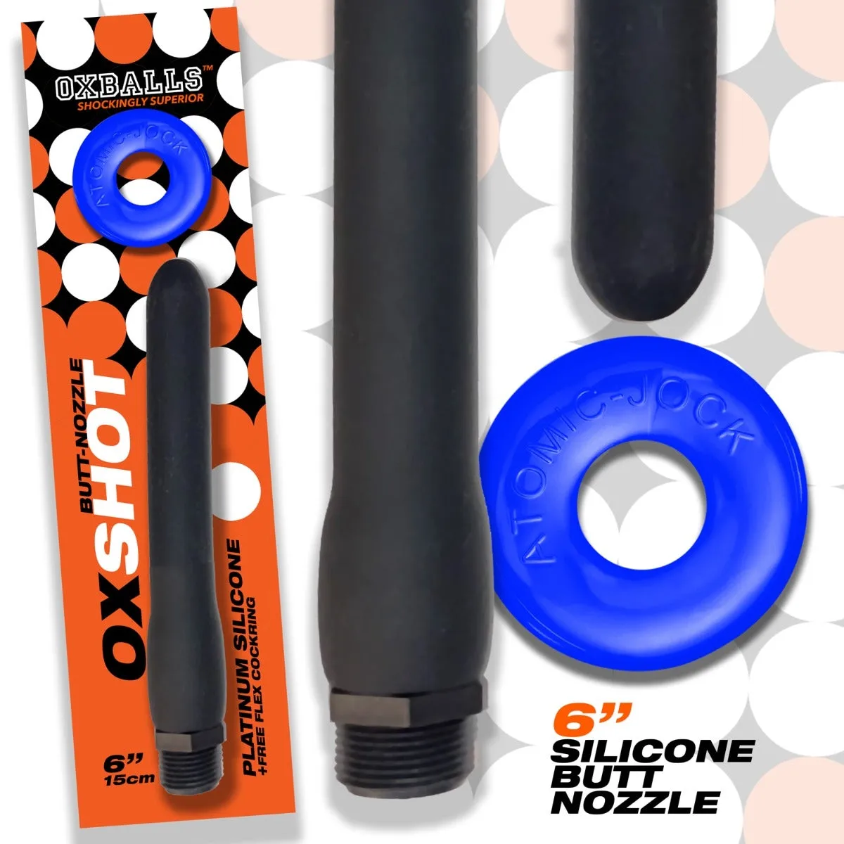 Oxballs Oxshot Butt Nozzle Shower Hose 6 Inch With Atomic Jock Cock Ring Blue