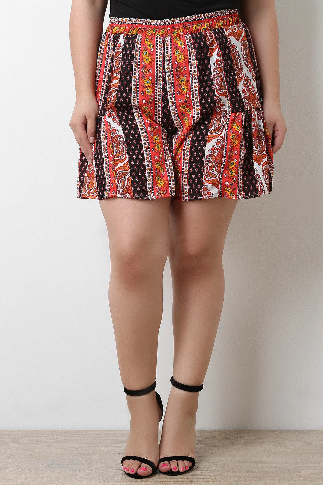 Paisley Print High Waist Shorts