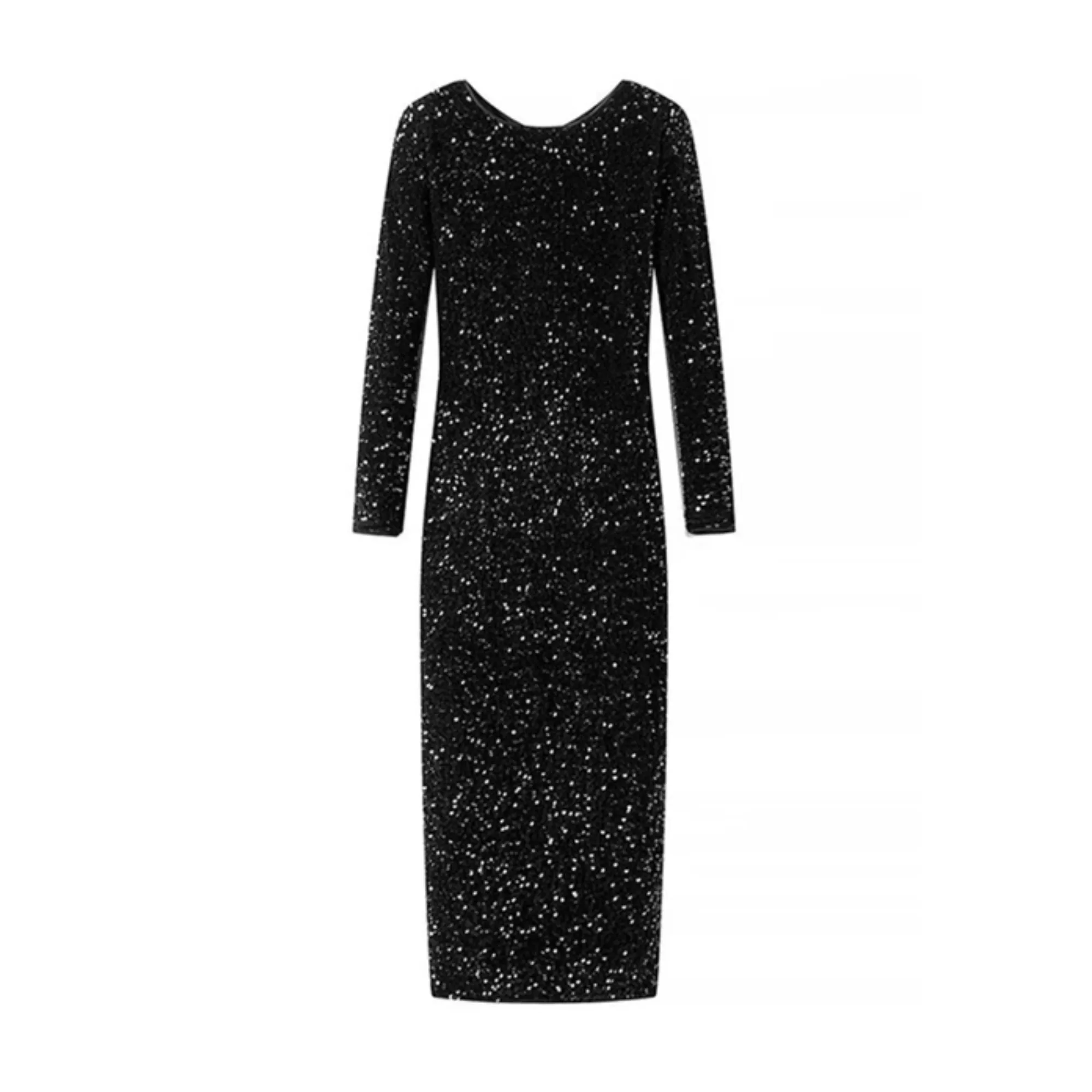 Pre Order:  Black Velvet Sequined Open Back Dress