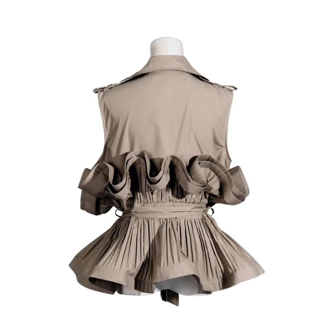 Pre Order:  Khaki V-Neck Pleated Sleeveless Top