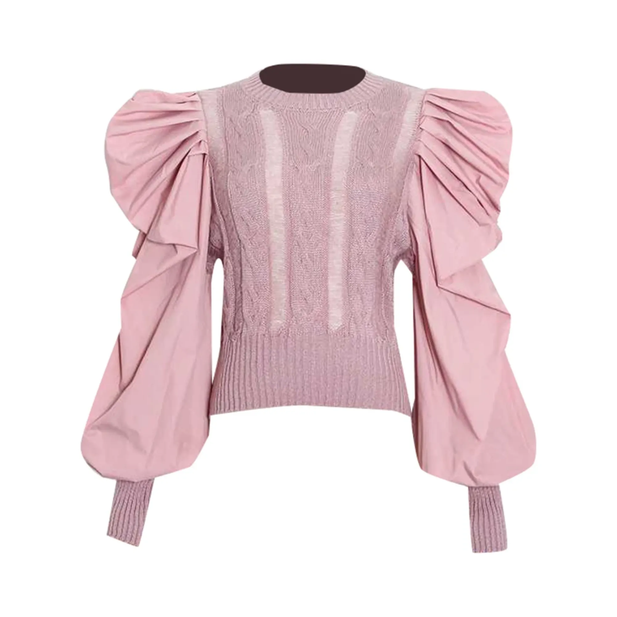 Pre Order:  Puff Sleeves Spliced Knit Sweater