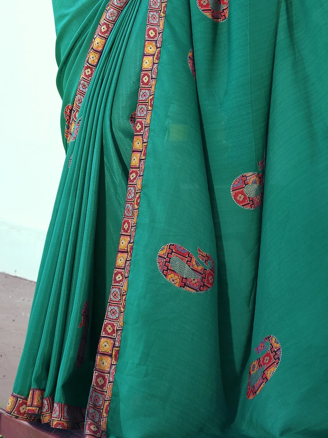 Pure Chiffon Printed Green Saree with Designer Blouse