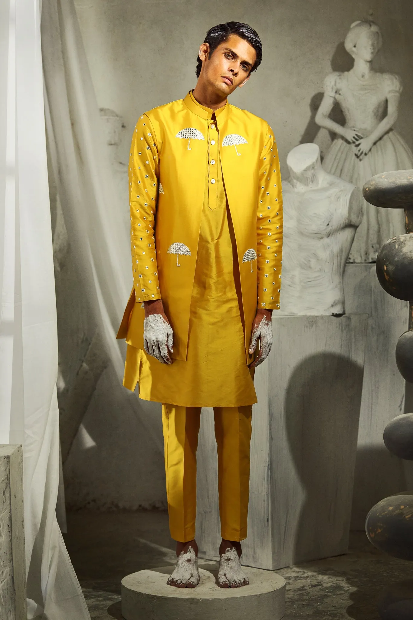 Qurbot - Foil Mirror & Silk - Nehru Jacket Set