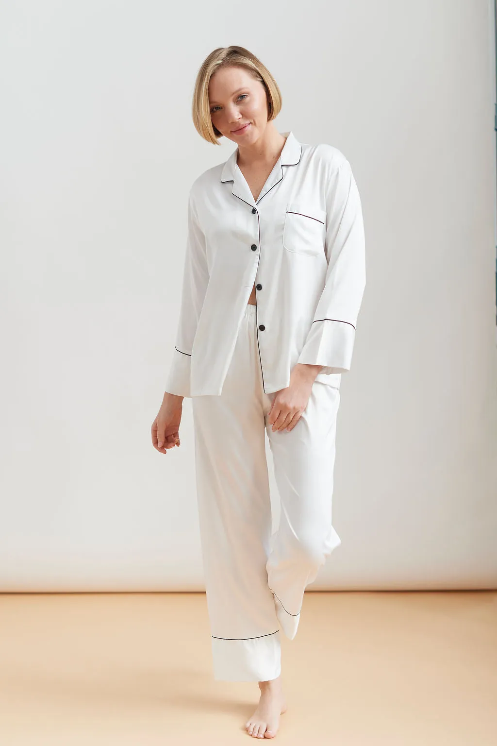 Satin Long Sleeve   Pants Pajama Set