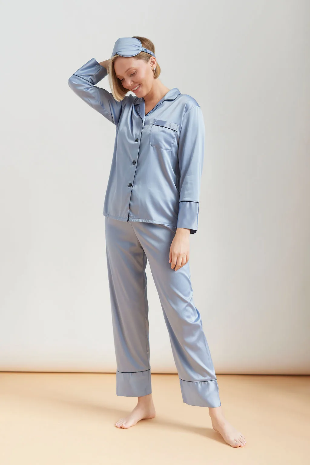 Satin Long Sleeve   Pants Pajama Set