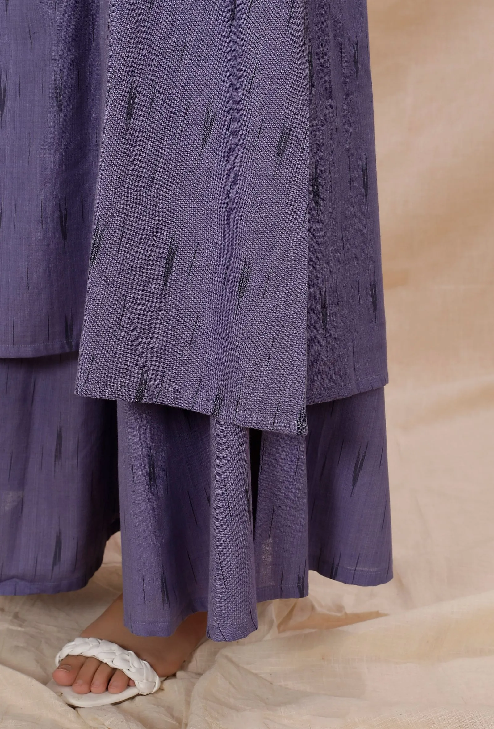 Set of 2: Mauve Halter Neck Cotton Ikkat Kurta With Flared Pants