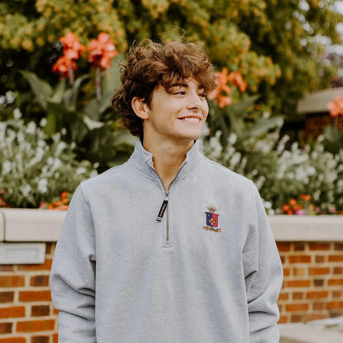 SigEp Embroidered Crest Gray Quarter Zip