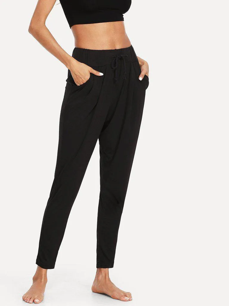 Solid Drawstring Waist Pants