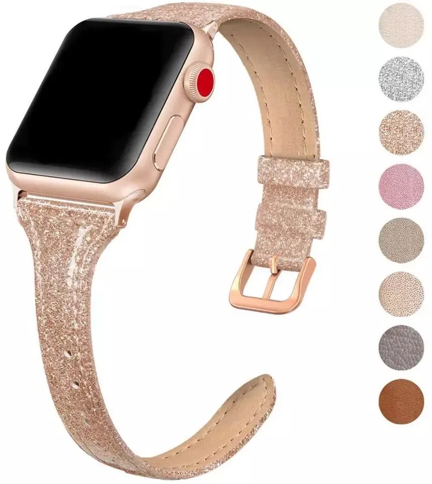 Sparkly Slim Leather Band For Apple Watch Multiple Colors Available