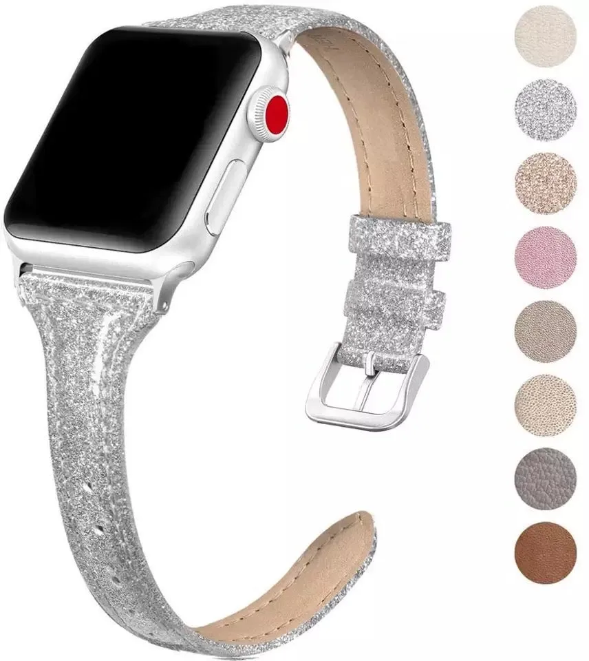 Sparkly Slim Leather Band For Apple Watch Multiple Colors Available