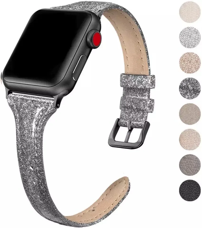 Sparkly Slim Leather Band For Apple Watch Multiple Colors Available