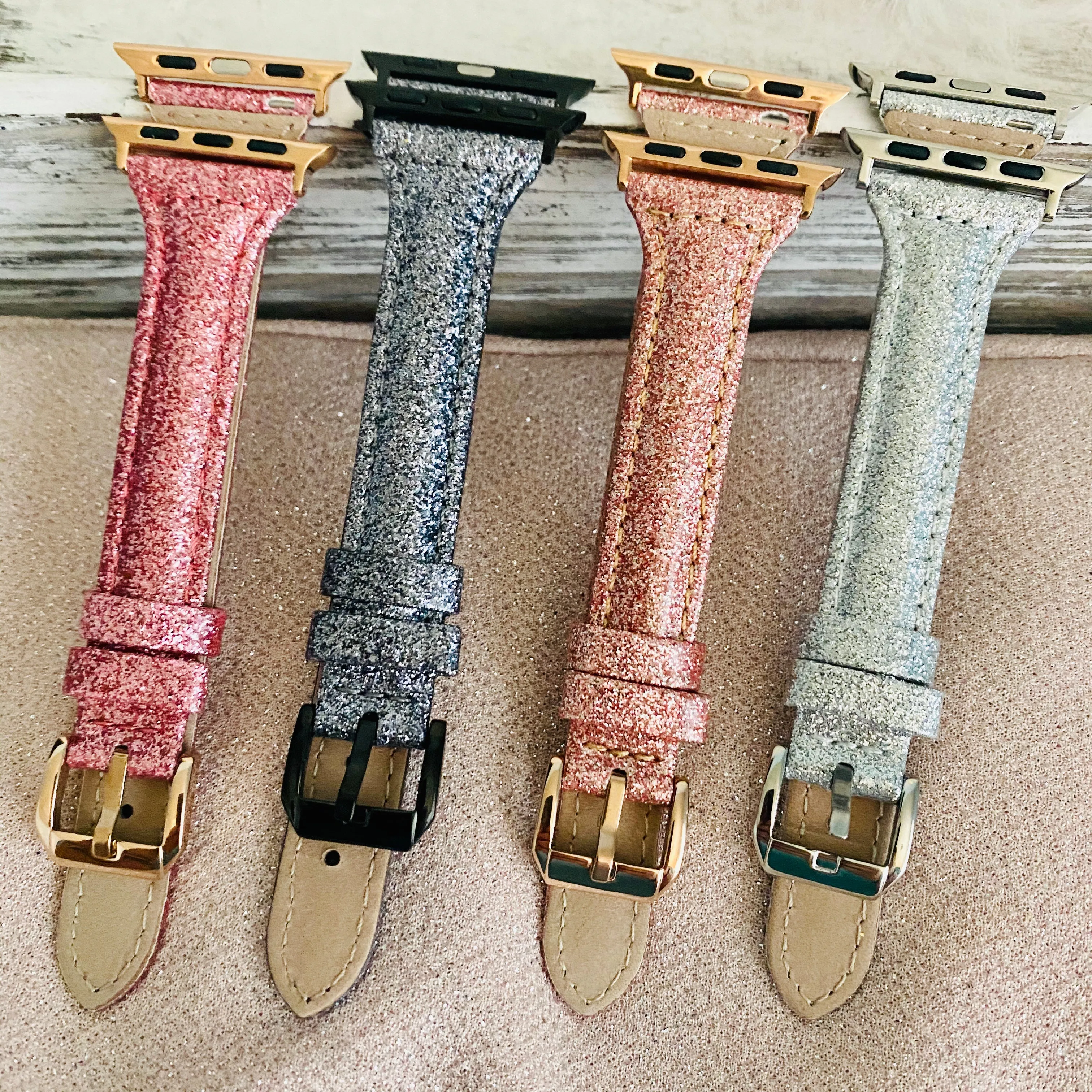 Sparkly Slim Leather Band For Apple Watch Multiple Colors Available