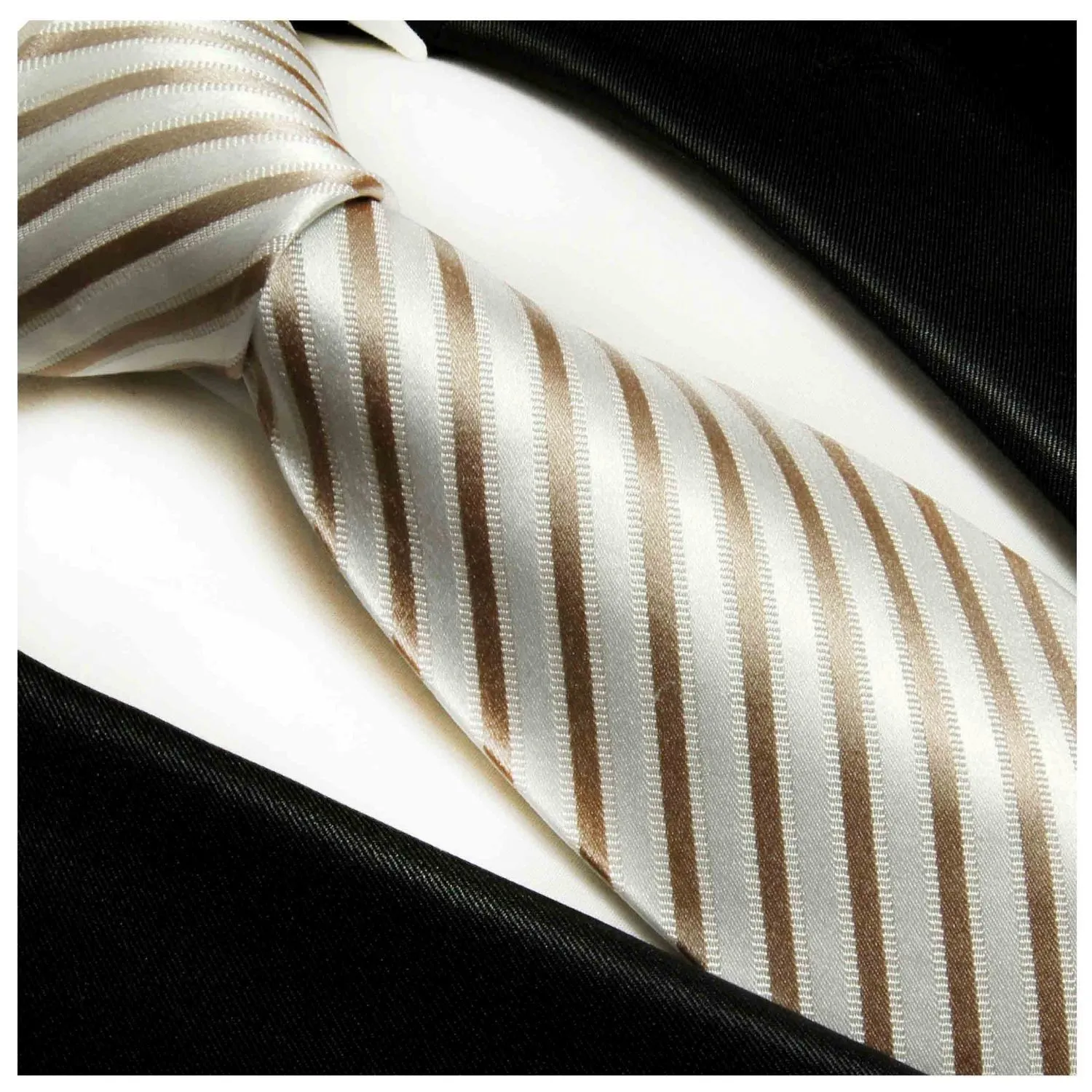 Tan and Cream Striped Silk Necktie