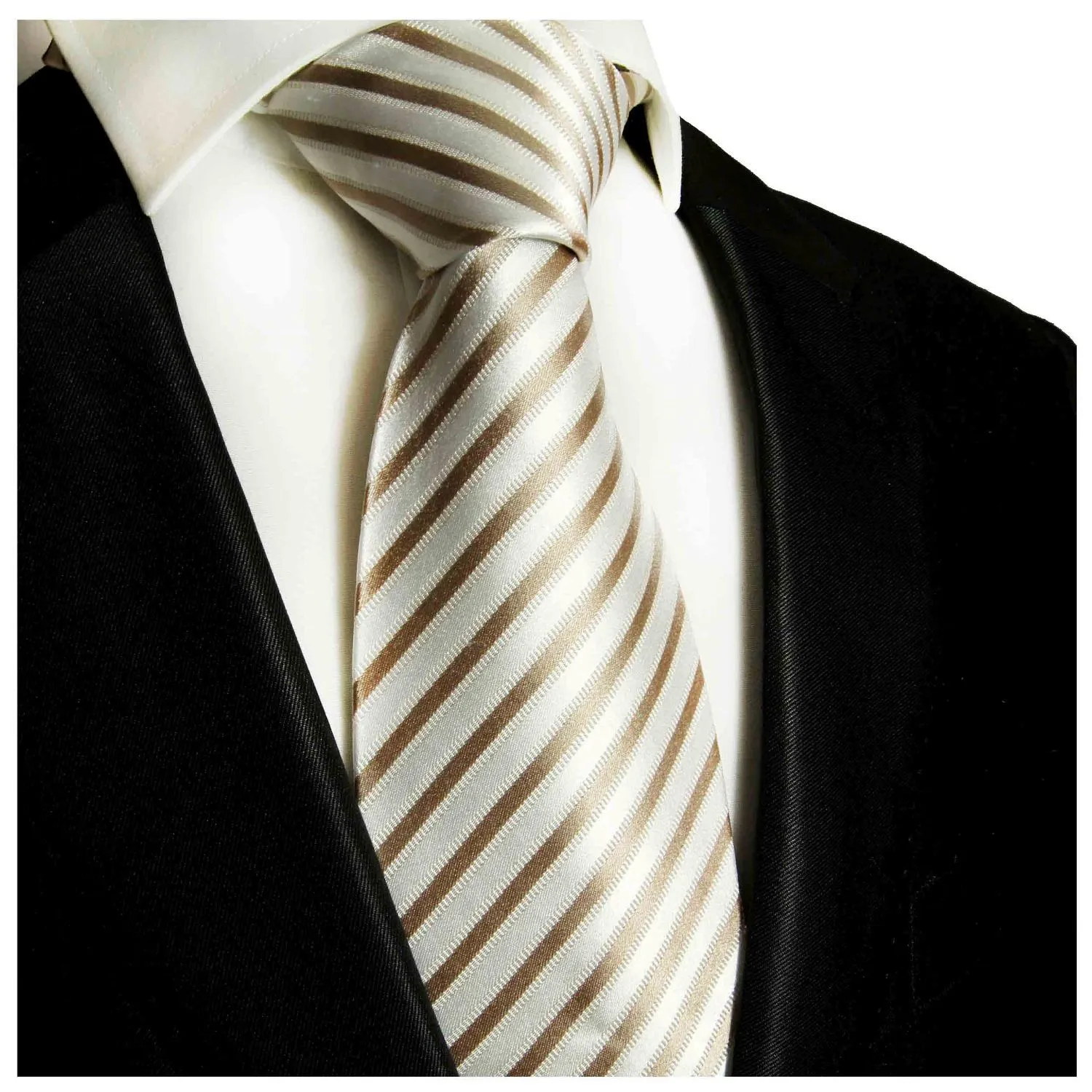 Tan and Cream Striped Silk Necktie