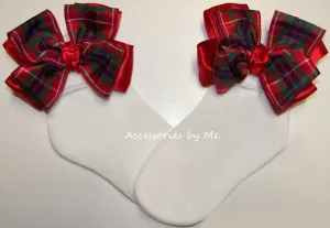 Tartan Plaid Red Royal Blue Green Bow Socks