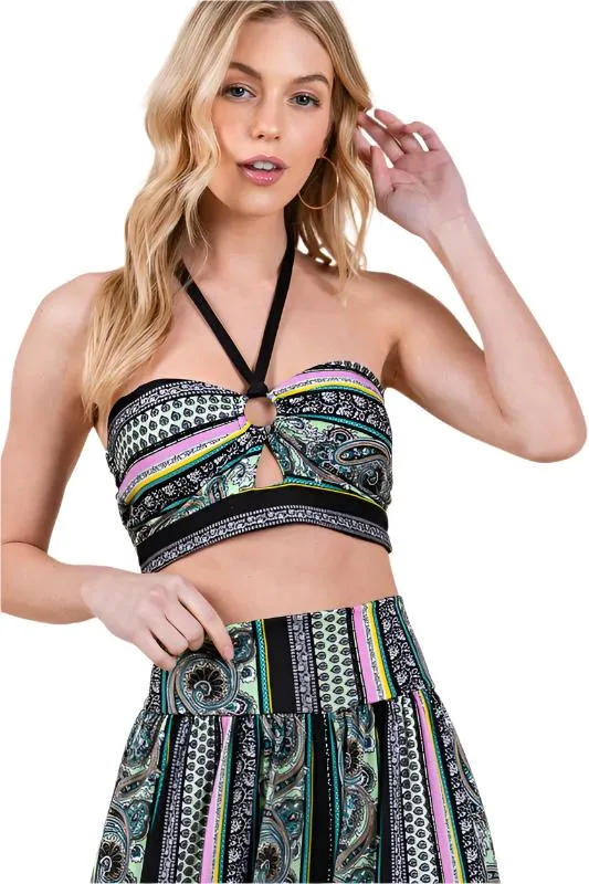 TEEK - Boho Print Halter Crop Top