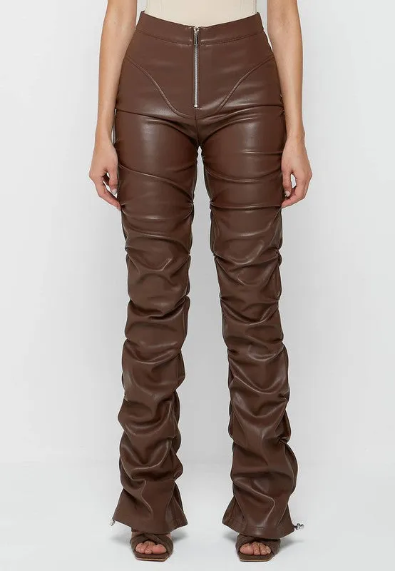 TEEK - Brown Zip Front Folds Pants