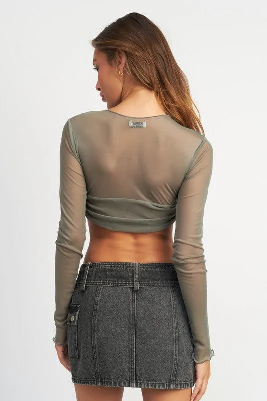 TEEK - CREW NECK RUCHED BUST CROP TOP