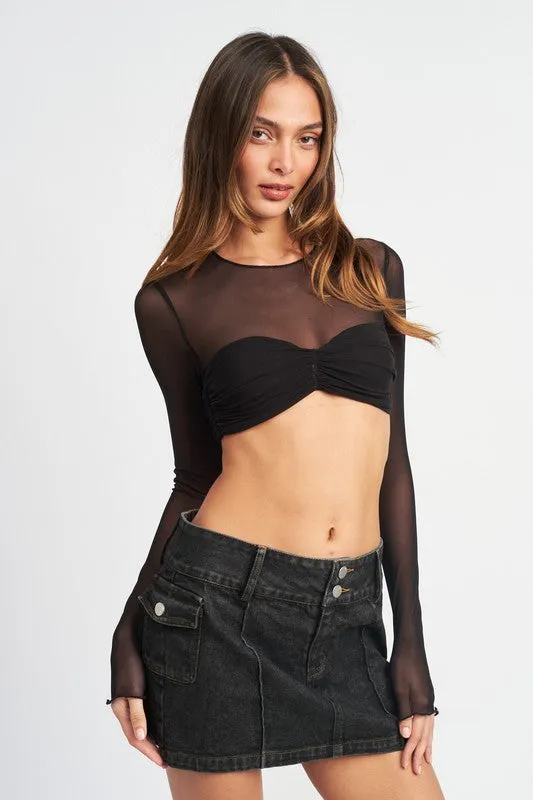 TEEK - CREW NECK RUCHED BUST CROP TOP