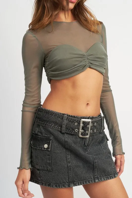 TEEK - CREW NECK RUCHED BUST CROP TOP