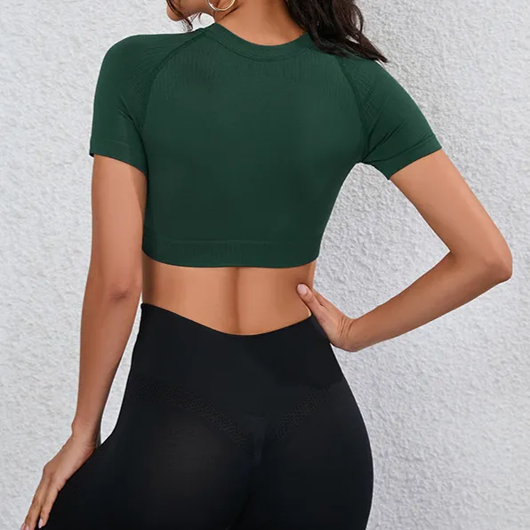 TEEK - Dark Green Cropped Running Yoga Bra Top