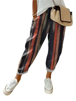 TEEK - Striped Pocketed Elastic Waist Pants