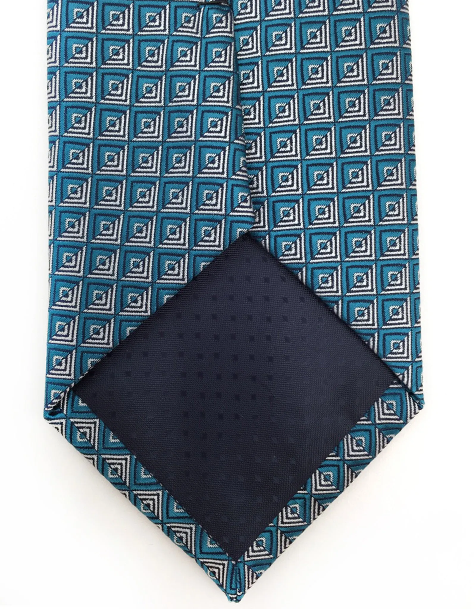 Turquoise Tie with Silver Squares