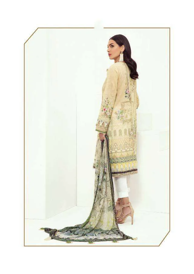 Unstitched Beige Jam Satin Pakistani Style Suits With Embroidery Patch