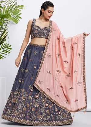 Violet Pure Chiffon Sequins & Thread Designer Lehenga Choli