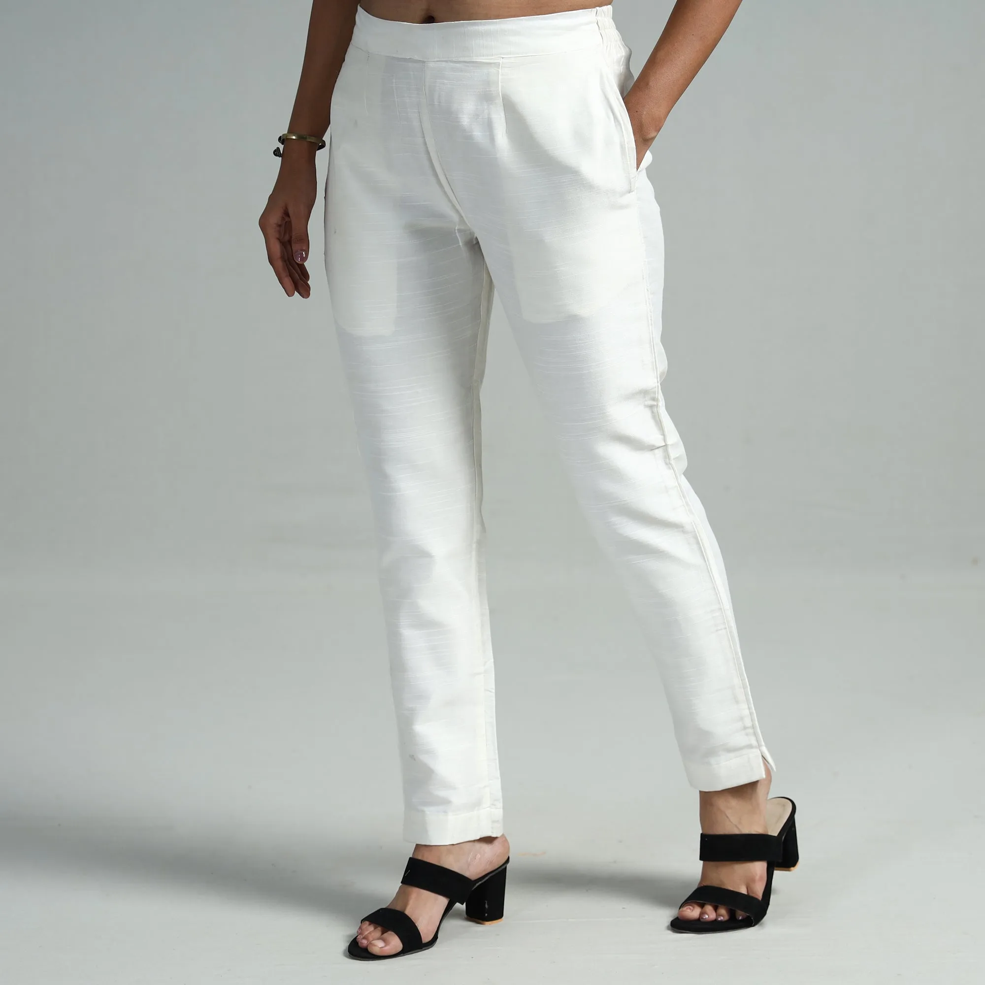 White - Silk Tapered Casual Pant for Women 05