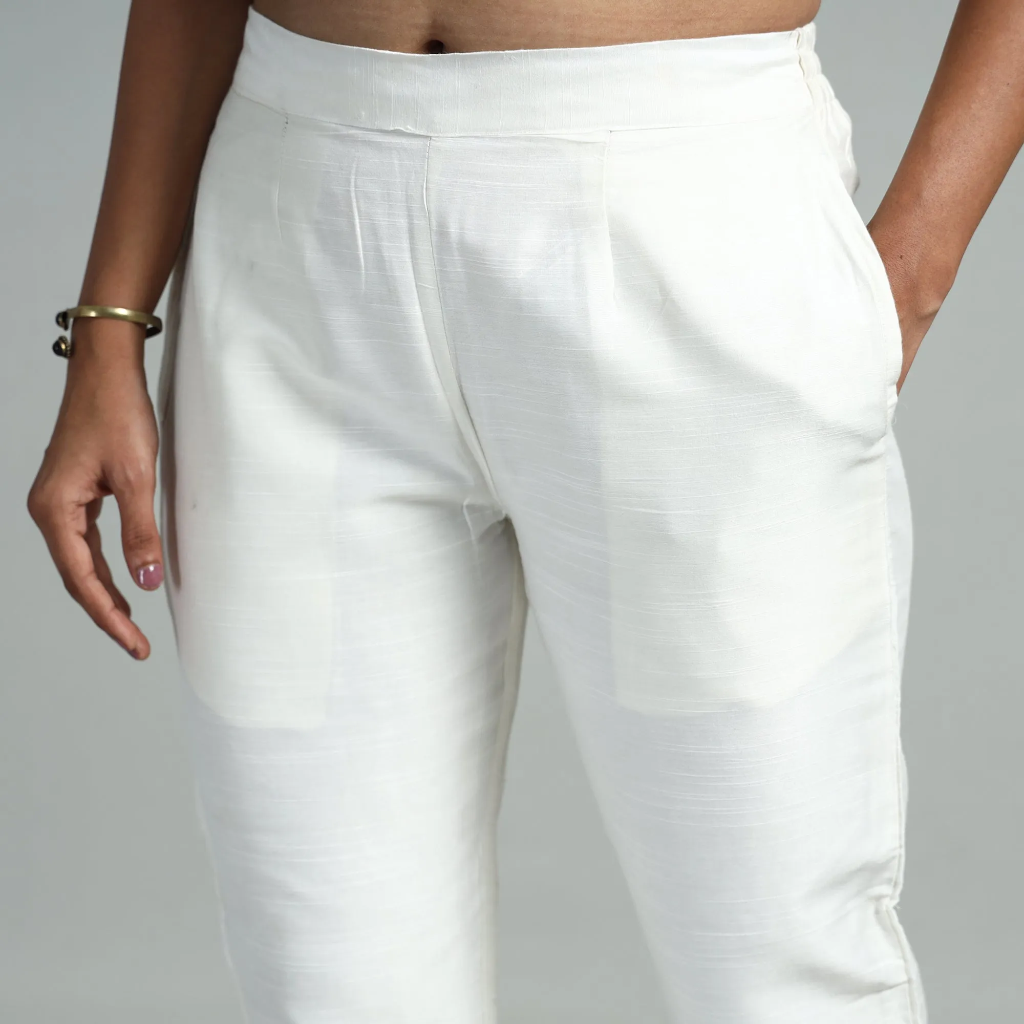 White - Silk Tapered Casual Pant for Women 05